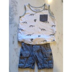 Sovereign Code Dino Tank Sz 4 & Tea Collection Chambray Shorts Sz 3 Outfit EUC